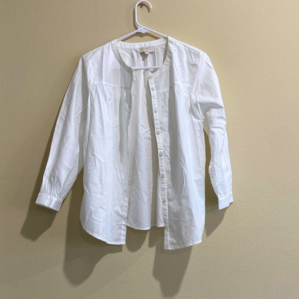 No Collar White Button Down